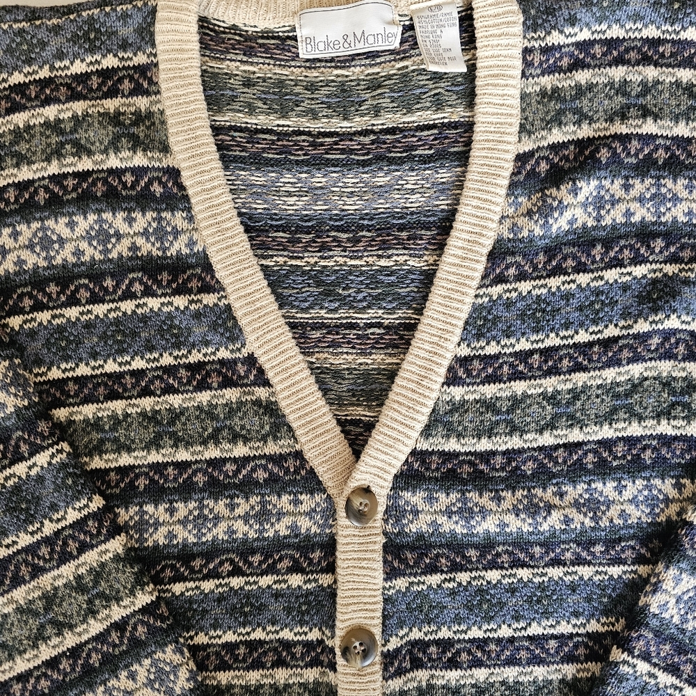 Vtg Blake&Manley Fair Isle Knit Button Front Cardigan Sweater L Eclectic Grandpa - Picture 5 of 9